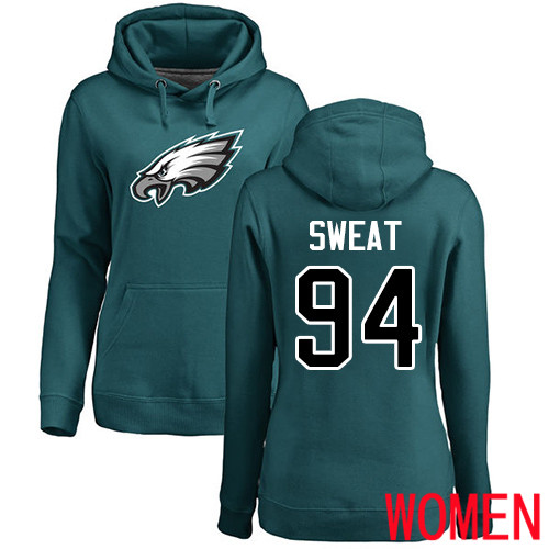 Women Philadelphia Eagles #94 Josh Sweat Green Name and Number Logo NFL Pullover Hoodie Sweatshirts